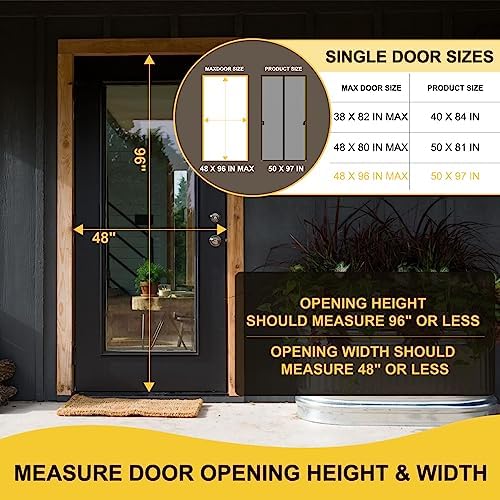 Magnetic Screen Door for 48 x 96 Inch French Door, Screen Itself Size: 50" x 97", Glass Sliding Door Heavy Duty Screen Door Mesh Curtain Keeps Bugs Out for Patio, Sliding Or Large Door