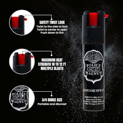 Police Magnum Compact Pepper Spray Self Defense- Tactical Maximum Heat Strength OC- Small Discreet Carry Canister- Made in The USA
