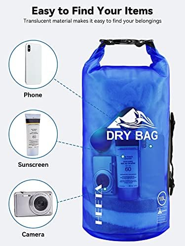 HEETA Dry Bag Waterproof for Women Men, 5L/10L/20L/30L/40L Roll Top Lightweight Dry Storage Bag Backpack with Phone Case for Travel, Swimming, Boating, Kayaking, Camping & Beach, 11 Transparent Colors