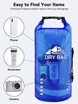 HEETA Dry Bag Waterproof for Women Men, 5L/10L/20L/30L/40L Roll Top Lightweight Dry Storage Bag Backpack with Phone Case for Travel, Swimming, Boating, Kayaking, Camping & Beach, 11 Transparent Colors