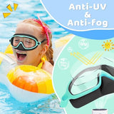 Vvinca 2 Pcs Kids-Swim-Goggles with Nose Cover, Swimming Diving Mask Wide View Anti Fog UV Anti Shattered Lens for Kids 3-6