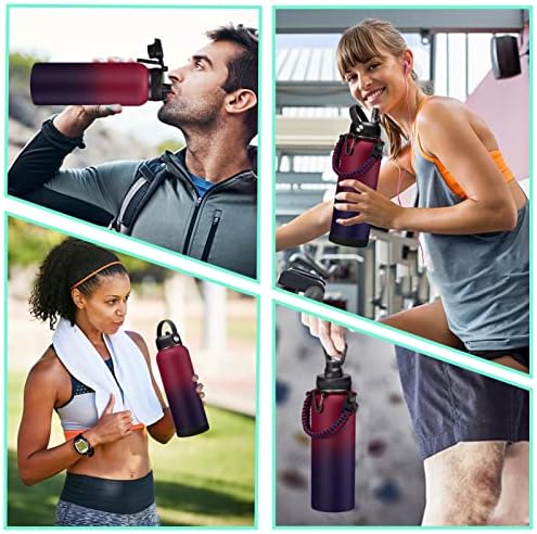 40OZ Stainless-steel Water-Bottle with Straw - Pop-up Spout & Straw Lids, Survival Paracord Handle, Storage Sleeve & Cup Mat, Leak Proof Reusable Insulated Men Women Water Jug for Gym Workout