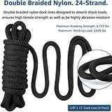 Dock Lines 4 Pack 5/8" x 15' Double Braided Nylon Boat Dock Lines with 15" Eyelet, Marine-Grade Dock Lines for Boats/Boat Lines Dock Ties - Black Marine Rope - Boat Ropes for Docking, J-FM TWNTHSD