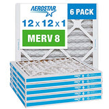 Aerostar 12x12x1 MERV 8 - 6 Count - High Efficiency Pleated HVAC, Furnace & Air Conditioner Filters - Removes Dust, Lint, Mold & Allergy-Causing Pollen