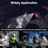 Rechargeable Headlamp High Lumens, Super Bright LED Head Lamp with Motion Sensor, 5 Modes, IPX7 Waterproof, 125° Adjustable, Zoomable Headlight for Adults, Camping, Cycling, Running