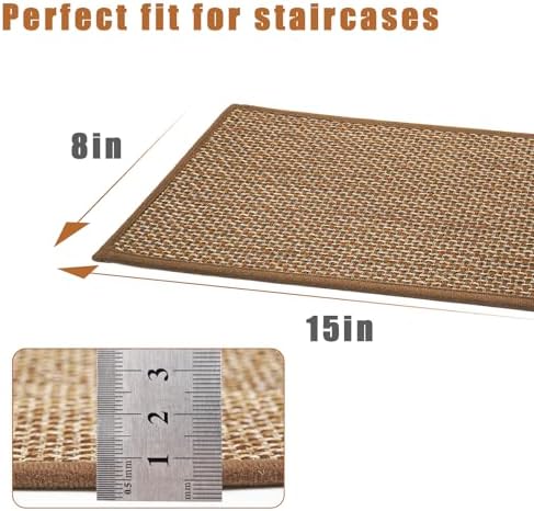 Stair Treads for Wooden Steps Indoor,8" X 30" (15 in Pack) Carpet Stair Treads for Wood Stairs, Machine Washable Stair Runners for Kids Elders and Pets,Brown