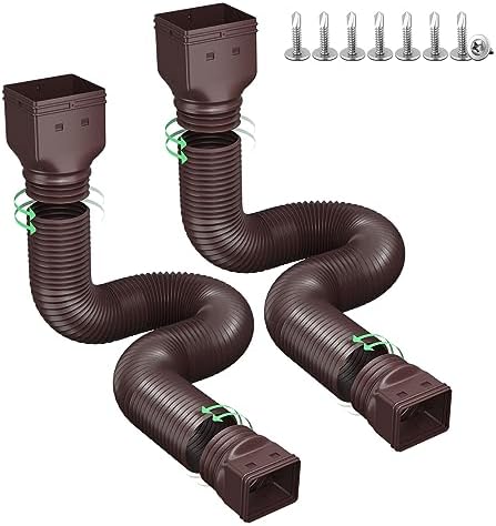 Rain Gutter Downspout Extensions, Downspout Extender for Rainwater Drainage Flexible, Down Spout Drain Extension Pipe and Extendable from 21 to 66 Inches (2 Pack, Brown)