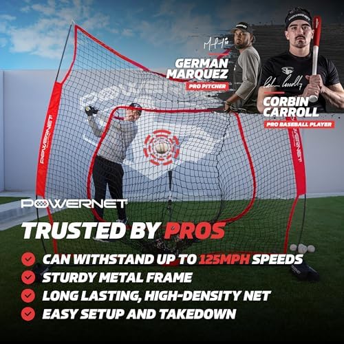 PowerNet Baseball Softball Practice Net 7x7 with Baseball Accessories for Practice Pitching, Batting & Fielding, Ball Caddy, Weighted Baseballs, Tee