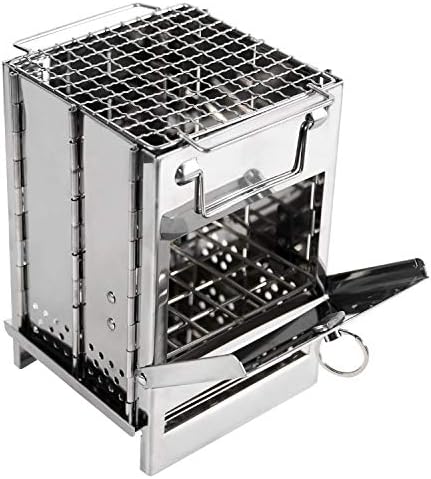 REDCAMP Wood Burning Folding Camp Stove Stainless Steel Grid, Portable Collapsible Backpacking Stove Survival Rocket Stove for Hiking Outdoor Tent Camping Picnic BBQ, Samll