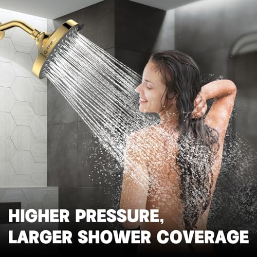 HOPOPRO 5-Mode High Pressure Shower Head - The Washington Post, NBC News, Today TV Show Recommended - High Flow Fixed Showerheads (6 Inch Gold)