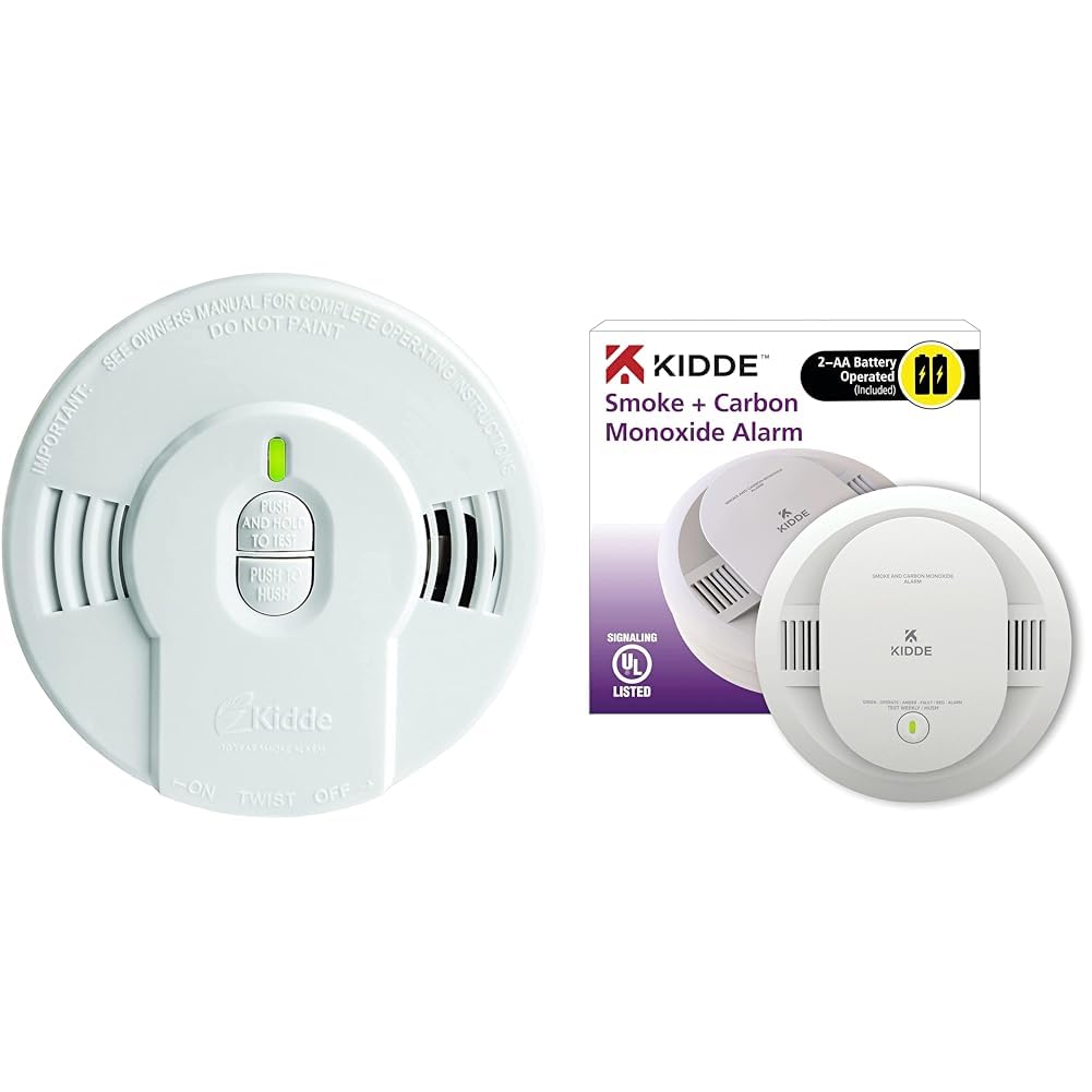 Kidde Smoke Detector, 10-Year Battery, LED Indicators, Replacement Alert, Test-Reset Button & Smoke & Carbon Monoxide Detector, AA Battery Powered, LED Warning Light Indicators