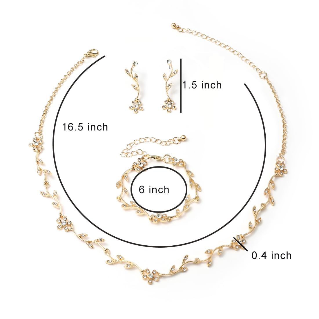Hapibuy Crystal Necklace Earrings Bracelet Bridal Wedding Jewelry Set Rhinestone Choker Necklace For Women Brides Gold Color