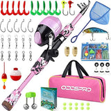 ODDSPRO Kids Fishing Pole Pink, Portable Telescopic Fishing Rod and Reel Combo Kit - with Spincast Fishing Reel Tackle Box for Girls, Youth