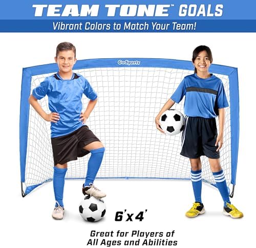 GoSports Portable Soccer Goals for Kids - 13 Color Options - Choose 4 x 3 ft or 6 x 4 ft - Team Tone Pop Up Nets for Backyard