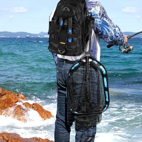 PLUSINNO Floating Fishing Net for Steelhead, Salmon, Fly, Kayak, Catfish, Bass, Trout Fishing, Rubber Coated Landing Net for Easy Catch & Release, Compact & Foldable for Easy Transportation & Storage