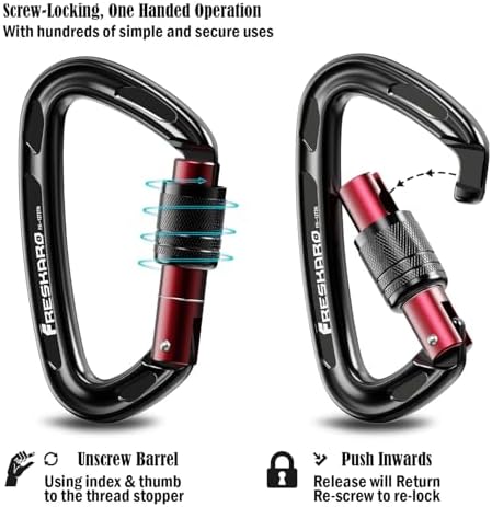 FresKaro 4inches 25kN-5621lbs Climbing Carabiners, UIAA CE Certified, Screw Lock, 7075 Aluminium, Lightweight, Rust Proof, for Mountaineering, Rappelling etc., Multi-Colors