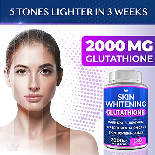 3 Pack Glutathione Whitening Pills - 120 Capsules 2000mg Glutathione - Effective Skin Lightening Supplement - Dark Spots, Melasma & Acne Scar Remover, Hyperpigmentation Treatment - Anti-Aging Antioxidant