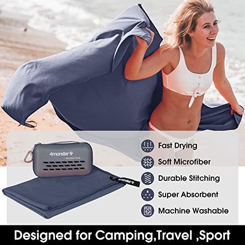 4Monster Camping Towels Super Absorbent, Fast Drying Microfiber Travel Towel, Quick Dry Ultra Soft Compact Gym Towel for Swimming Beach Hiking Yoga Travel Sports Backpack (59.00" x 30.00", Navy Blue)