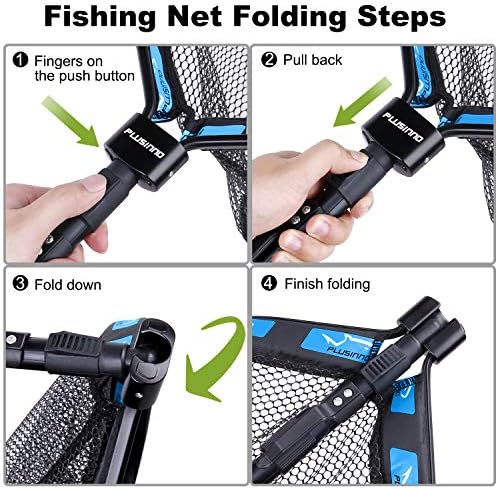 PLUSINNO Floating Fishing Net for Steelhead, Salmon, Fly, Kayak, Catfish, Bass, Trout Fishing, Rubber Coated Landing Net for Easy Catch & Release, Compact & Foldable for Easy Transportation & Storage