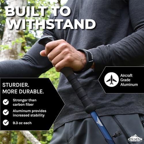 Cascade Mountain Tech Lightweight Aircraft-Grade Aluminum Trekking Poles with Extended Down Grip Plus Tip Kit
