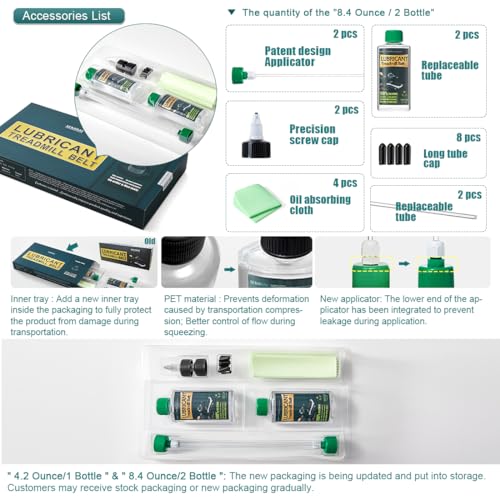 Silicone Treadnmill Belt Lubricants/Lubes,8.4 Ounce, High Temperature Resistant and Stable Lubricant,with Hard Application Tubes and Precision Screw Caps for Easy Use