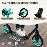 Kick Scooter for Ages 6+,Kid, Teens & Adults. Max Load 240 LBS. Foldable, Lightweight, 8IN Big Wheels for Kids, Teen and Adults, 4 Adjustable Levels. Bearing ABEC9