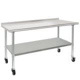 HARDURA Stainless Steel Table 30 x 60 Inches with Wheels Casters NSF Heavy Duty Commercial Prep Table with 2” Backsplash and Adjustable Undershelf for Restaurant Kitchen Home and Hotel