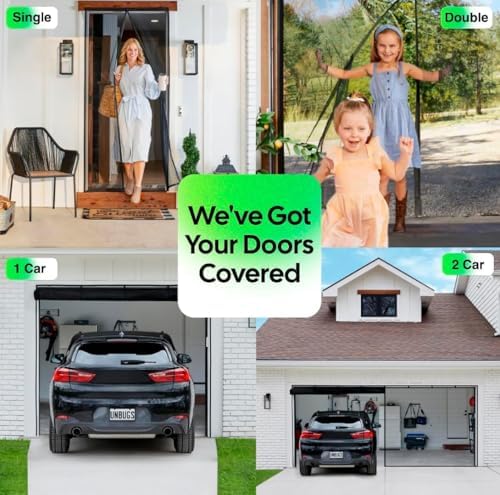 UnBugs Garage Screen Doors for 1 Car Garage - Fits Single Garage Doors up to 9 Feet Wide x 7 Feet Tall MAX - Pet & Kid Friendly, Self-Closing - Hands Free Magnet Closure Keeps Bugs Out & Breeze in