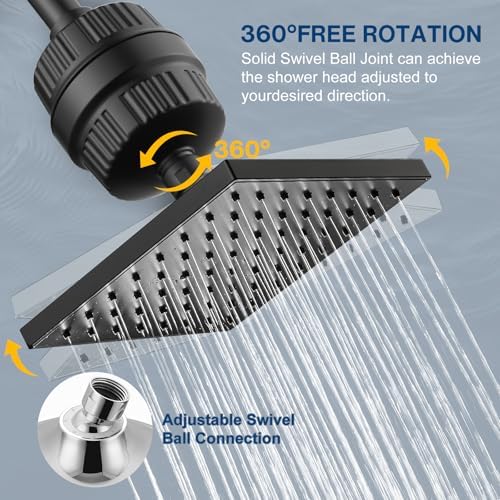 Cobbe High Pressure Filtered Shower Head Combo, Rain Shower Head with 20 Stage Shower Head Filter for Hard Water - Adjustable Replacement Remove Chlorine and Harmful Substances, Matte Black