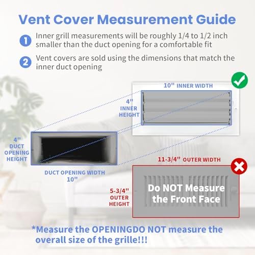 10 x 4 Inch [Duct Opening] Air Vent Covers for Wall or Ceiling - High Airflow 2 Way Steel Ventilation - Adjustable Wall/Ceiling Register, 11-3/4 Inch x 5-3/4 Inch [Overall Dimensions]