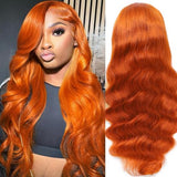28 Inch Ginger Lace Front Wigs Human Hair Pre Plucked 12A HD Ginger Wig Human Hair 200 Density Ginger Orange Human Hair Wig 13X4 Frontal 88J Body Wave Glueless Wigs