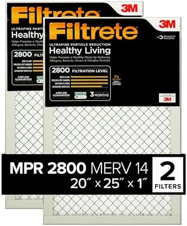 Filtrete 20x25x1 Air Filter, MPR 2800, MERV 14, Healthy Living Ultrafine Particle Reduction 3-Month Pleated 1-Inch Air Filters, 2 Filters