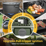 Camping Stove, 2 Burner Propane Stove With Grill,17,000 BTU Camp Stove, Foldable Camping Stove Propane Includes Carry Bag,Windscreen & Grill,Adjustable Burners & Piezo Ignition for Tailgating,BBQ,Camp