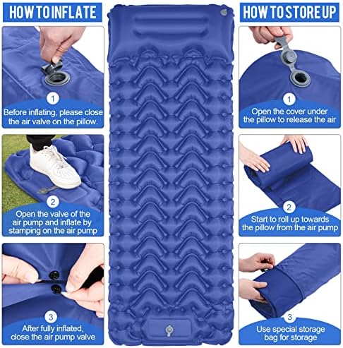 Sleeping Pad, Ultralight Inflatable Sleeping Pad for Camping, Built-in Pump, Ultimate for Camping, Hiking, Airpad, Carry Bag, Repair Kit, Compact & Lightweight Air Mattress(Blue)