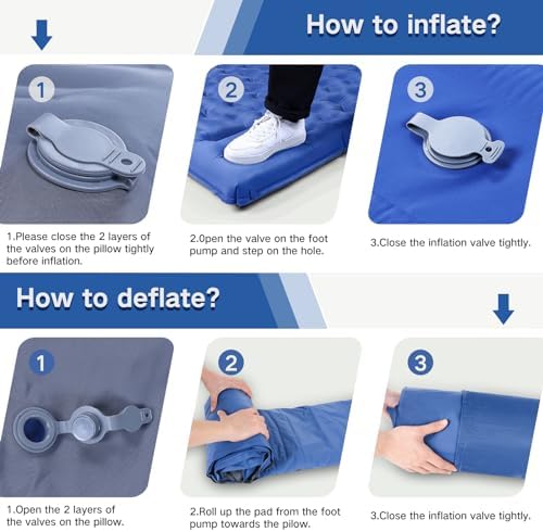 Double Sleeping Pad Camping, Self Inflating 6'' Extra-Thick 2 Person Pillow Built-in Foot Pump Waterproof Inflatable Sleeping Mat Backpacking, Tent, Hiking, Portable Camping Pad (Navy Grey)