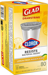 Glad Small Trash Bags 4 Gallon, Lemon Fresh Bleach Garbage Bags, Odor Resistant with Drawstring, 80 Count