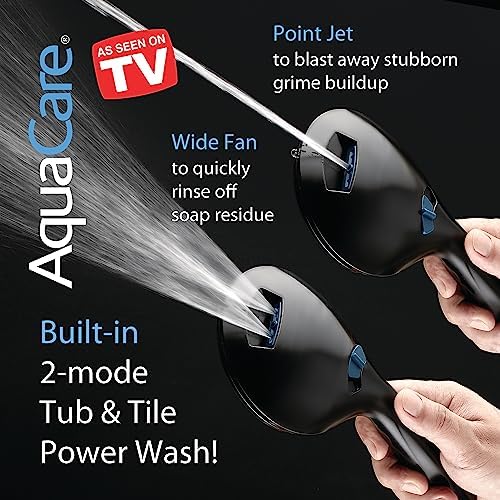 AquaCare High Pressure 8-mode Handheld Shower Head - Anti-clog Nozzles, Built-in Power Wash to Clean Tub, Tile & Pets, Extra Long 6 ft. Stainless Steel Hose, Wall & Overhead Brackets