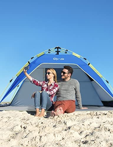 Pop Up Beach Tent Sun Shade Shelter for 3-4 Person with UPF 50+, Lightweight & Easy Setup, Vent Windows & Zippered Door, Extended Floor Family Instant Beach Tent