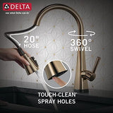Delta Faucet Lenta Gold Kitchen Faucet Touch, Touch Kitchen Faucets with Pull Down Sprayer, Kitchen Sink Faucet, Faucet for Kitchen Sink, Touch2O Technology, Champagne Bronze 19802TZ-CZ-DST