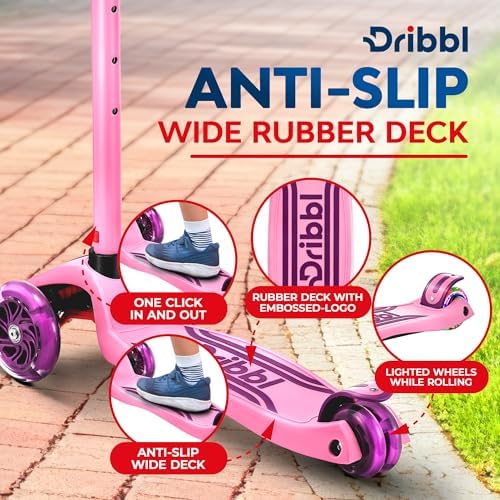 3-Wheel Kids Scooter - Lean-to-Steer Technology, Adjustable Height Handlebar, Wide Deck, Scooter for Boys & Girls Ages 3+, Child Safety Approved, Support Riders Up to 165 lbs, Purple and Pink