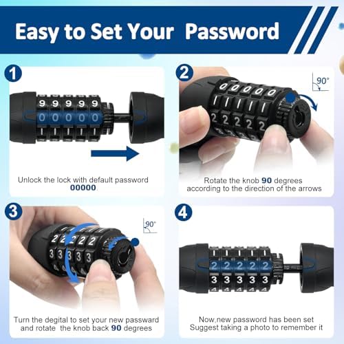 NDakter Bike Chain Lock, 5 Digit Combination Heavy Duty Anti Theft Bicycle Chain Lock,2.62/3.2/4.27/5/6Ft Long Security Resettable Bike Locks for Bike, Bicycle, Scooter, Door, Gate, Fence-4/6mm Thick