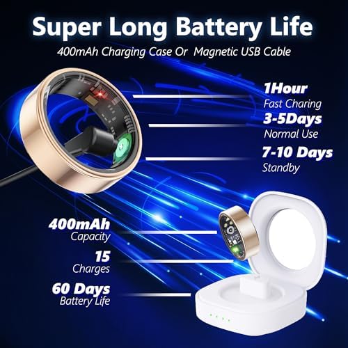 Smart Health Ring for Women Men Fitness Tracker with Heart Rate, Blood Oxygen, Blood Pressure, Sleep Monitoring, Step Counting, IP68 Waterproof for iPhone and Android, No Subscription Fee,Silver 9