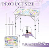 Folding Camping Table 2ft Portable Pinic Table Adjustable Height Small Card Table Aluminum Foldable Lightweight with Carry Handle for Outdoor Indoor Hiking Camp BBQ Beach (Blooming Floral)