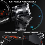 AKNEAR LED Rechargeable Headlamp 2980 High Lumens, 95 Hours Endurance Head Lamp with Zoomable & 12 Modes & IPX7 Waterproof & 125° Adjustable, Super Bright Head Light for Outdoor, Camping, Hard Hat