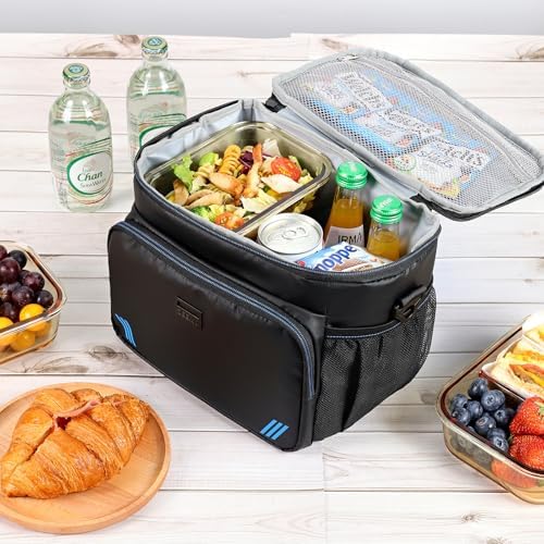 ZEEMO Insulated Lunch Bag for Men Women, Cooler with Adjustable Shoulder Strap, Leakproof Box for Work, Picnic, Black