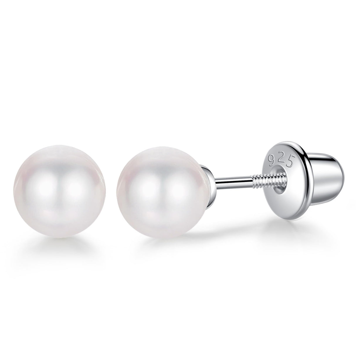 Freshwater Pearl Earrings with Screw Back for Women Silver Stud (Pearl-6mm)