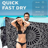 2 Pack Lightweight Thin Beach Towel Oversized 71"x32" Big Extra Large Microfiber Sand Free Towels for Adult Quick Dry Travel Camping Beach Accessories Vacation Essential Gift Black Mandala Elephant