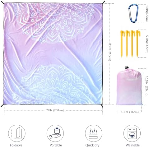 Beach Blanket Waterproof Sandproof Extra Large Beach Mat 79" X 83"/120"x108"for 1-8 Adults Quick Drying Durable Outdoor Picnic Mat for Beach Travel Camping Hiking