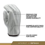ATERET 120 Pairs Medium Heavy Duty Durable Cowhide Leather Work Gloves I Driver Gloves for Truck Driving, Warehouse, Gardening, Farming