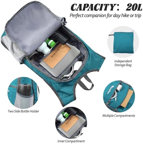 Seektop 20L Hiking Backpack Ultra Lightweight Waterproof Travel Backpack Packable Small Outdoor Bag Foldable Day Pack for Women Men